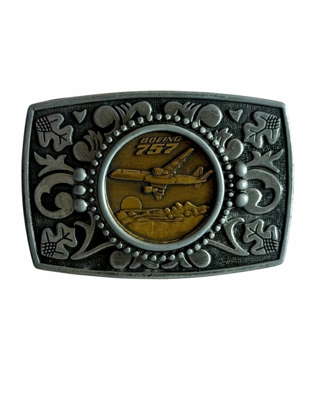 Vintage Boeing 757 Pewter & Brass Collectible Unisex Belt Buckle